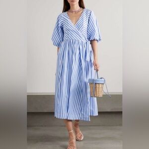 NWOT STAUD JODIE SMALL Blue Striped Wrap Dress